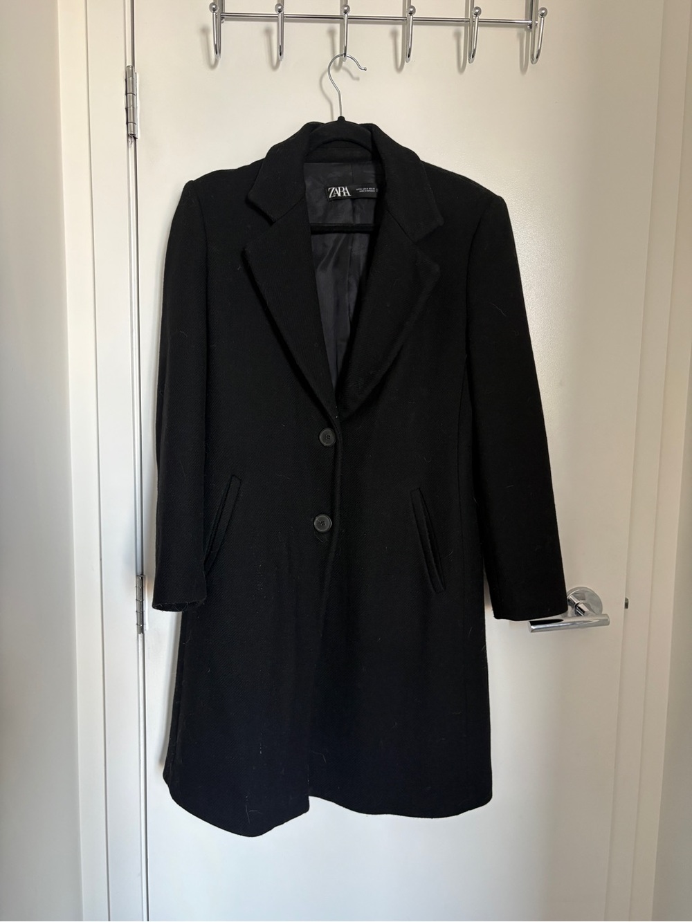 Zara Black Single-Breasted Wool-Blend Pea Coat